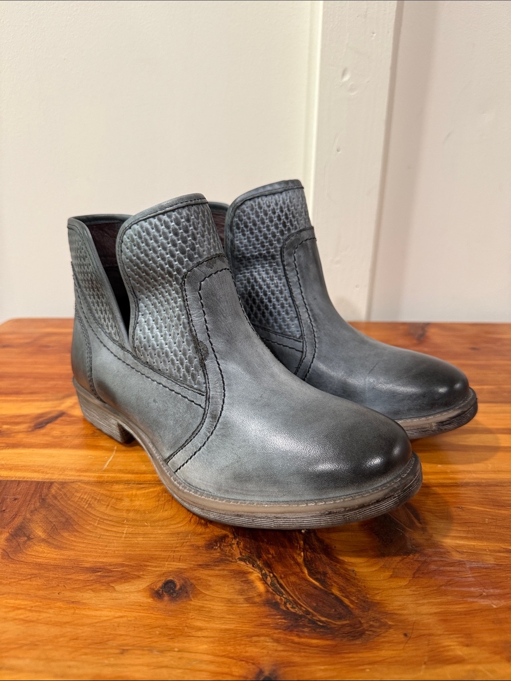 Roan by Bed Stu "Gossip" Gray Distressed Leather Ankle Boots